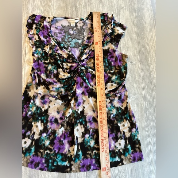 Christopher & Banks Women's Multicolor Gathered V-Neck Cap Short Sleeve Top Sz L - Picture 8 of 9